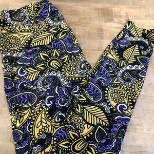 Purple and yellow paisley leggings